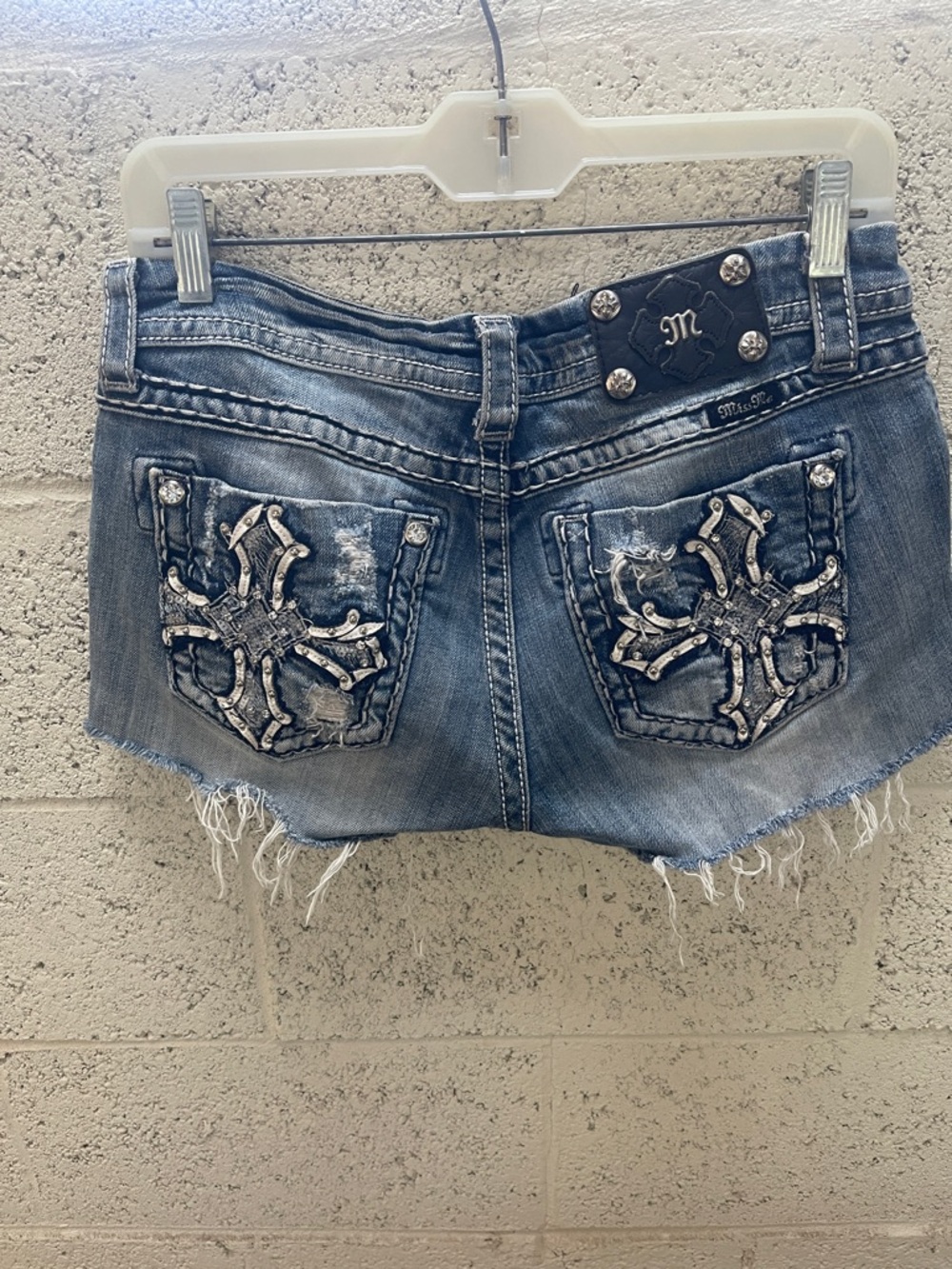 Miss Me Embellished Denim Cutoff Shorts with Distressed Pockets